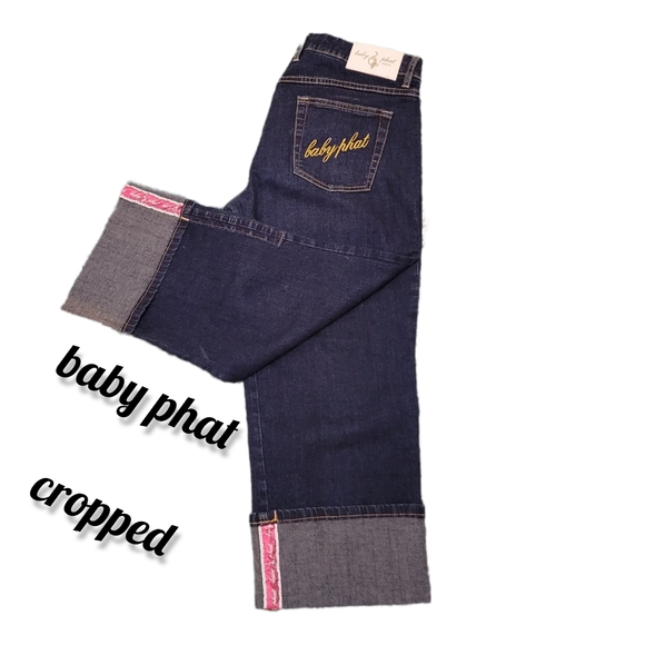 Baby Phat Adjustable Wide Cuffed Dark Denim Jeans Junior Size 11 - Picture 3 of 9